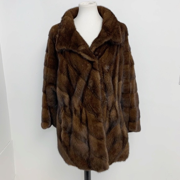 Manakas Frankfurt Germany Genuine Natural Mink brown Fur Coat Sz 44 US XL - Picture 1 of 17